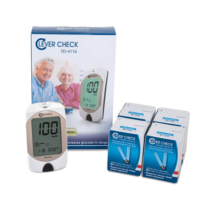 200 strip-teste + 200 lanțete +1 Glucometru Clever Check + husă, dispozitiv de lansare a lanțetelor